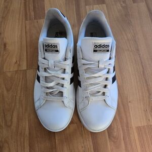 Adidas White Sneakers with Black Stripes